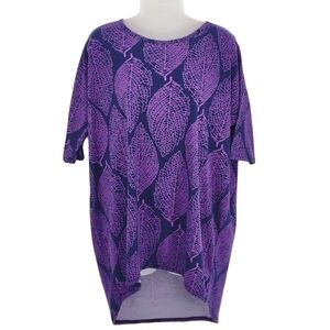 LuLaRoe Irma‎ Tee navy with purple leaves leaf shirt